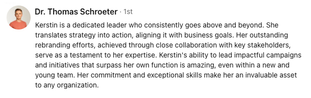 Recommendation by Dr. Thomas Schroeter