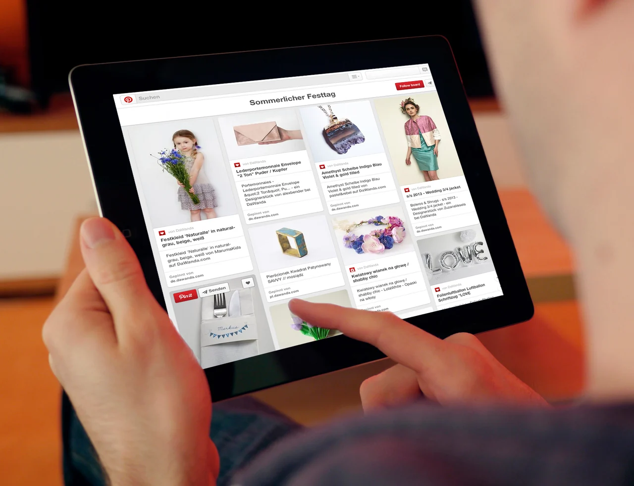 DaWanda Pinterest board Sommerlicher Festtag, shown on a tablet.