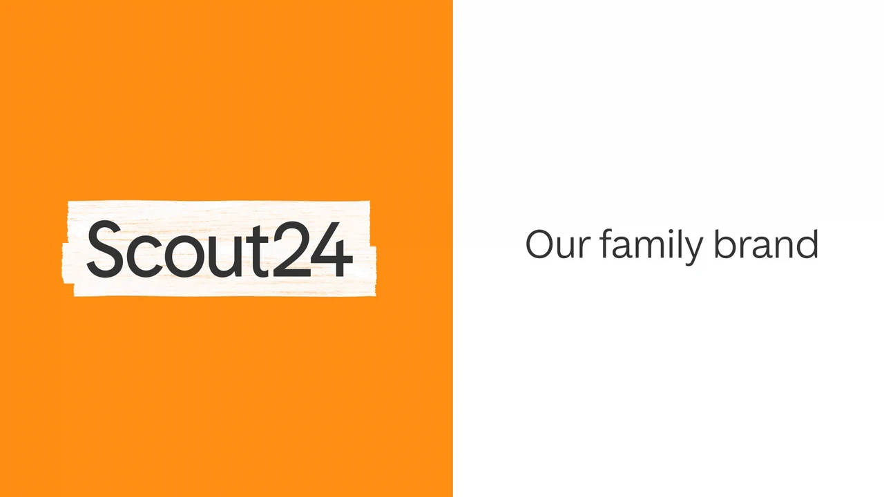Scout24 brand guidance showing the highlighter wordmark beside the words Our family brand.