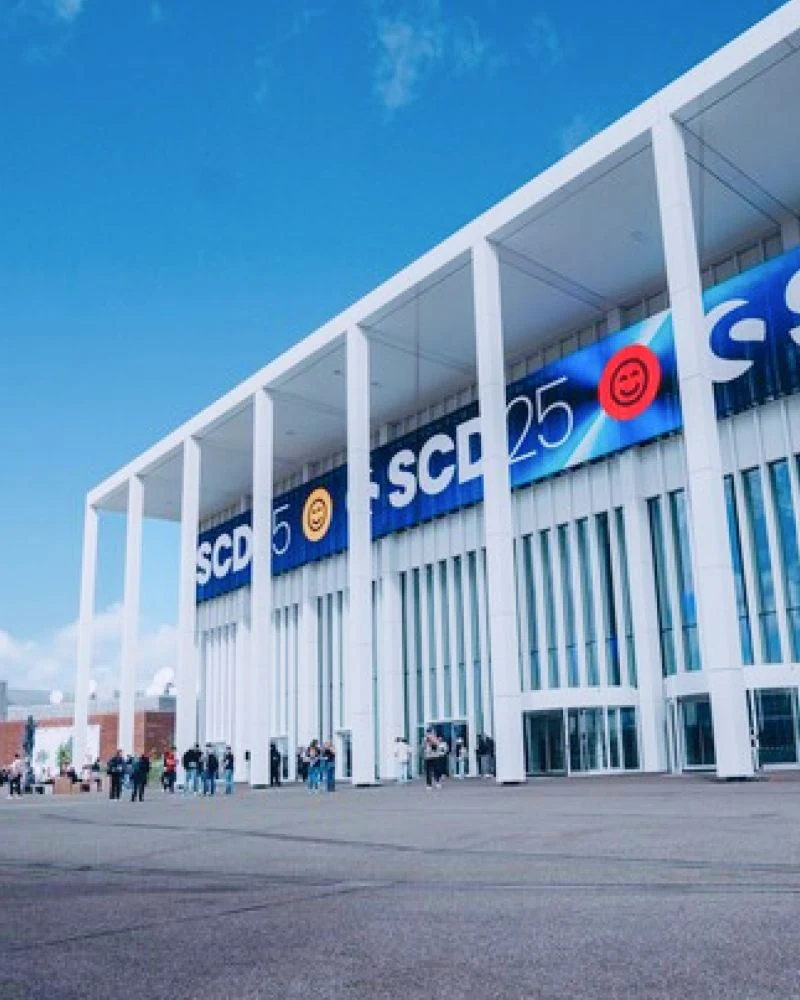 Shopware Community Day 2025 facade branding at the event venue.