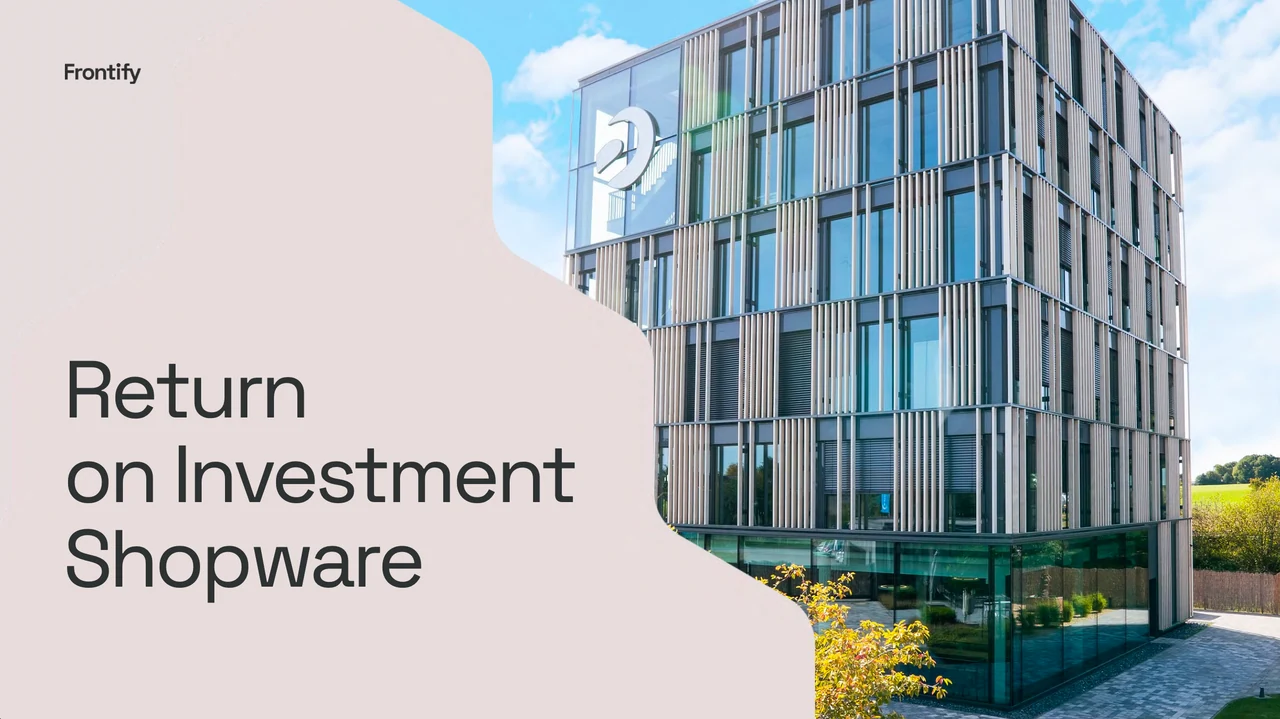 Frontify Return on Investment Shopware cover with the Shopware headquarters building.