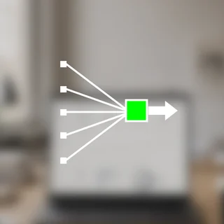 Several signal lines converging on a green square and an output arrow.