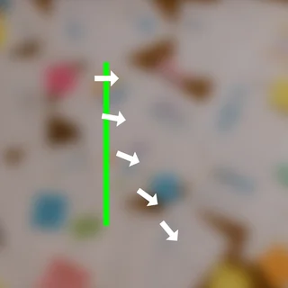 White arrows progressively diverging from a vertical green reference line.