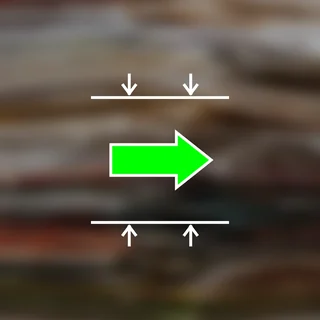 A green arrow between two horizontal boundaries with inward-pointing arrows.