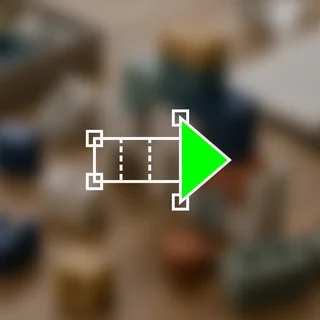 A connected grid leading into a green arrow, over a blurred team meeting.